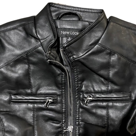 ASOS - NEW LOOK - Faux Leather Puff Sleeve Zip Jacket with Stretch Bodice - Picture 7 of 13